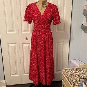 Source Unknown Red Maxi Dress with White Dots